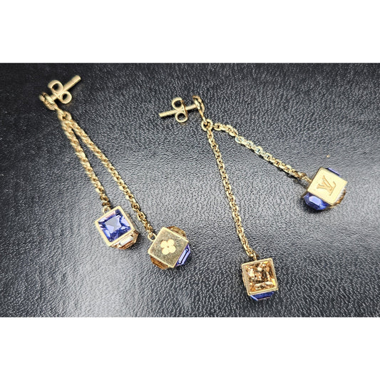 LOUIS VUITTON DANGLING CRYSTAL GAMBLE CUBE EARRINGS