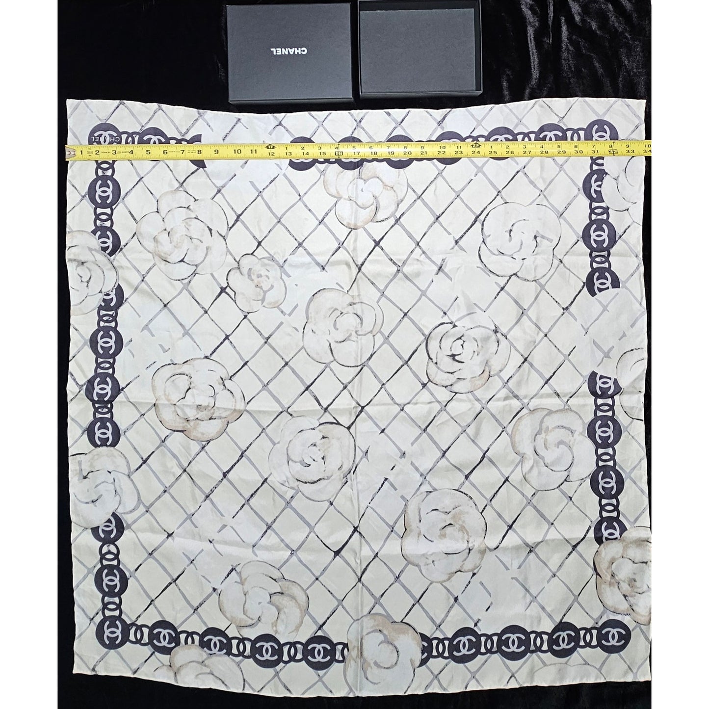 Chanel Silk Camellia CC Square Scarf