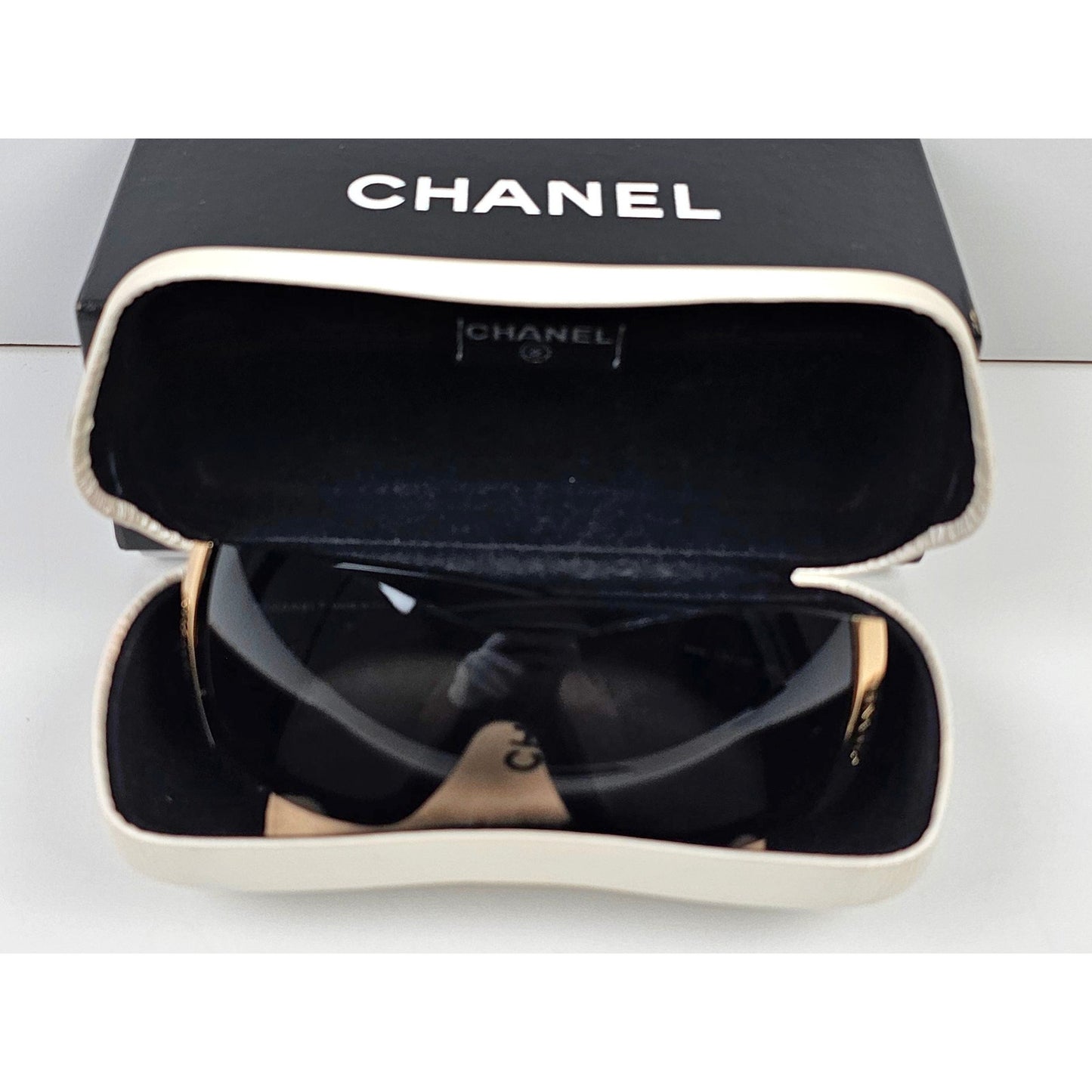 Chanel black 6009 Shield Sunglasses with gold detail