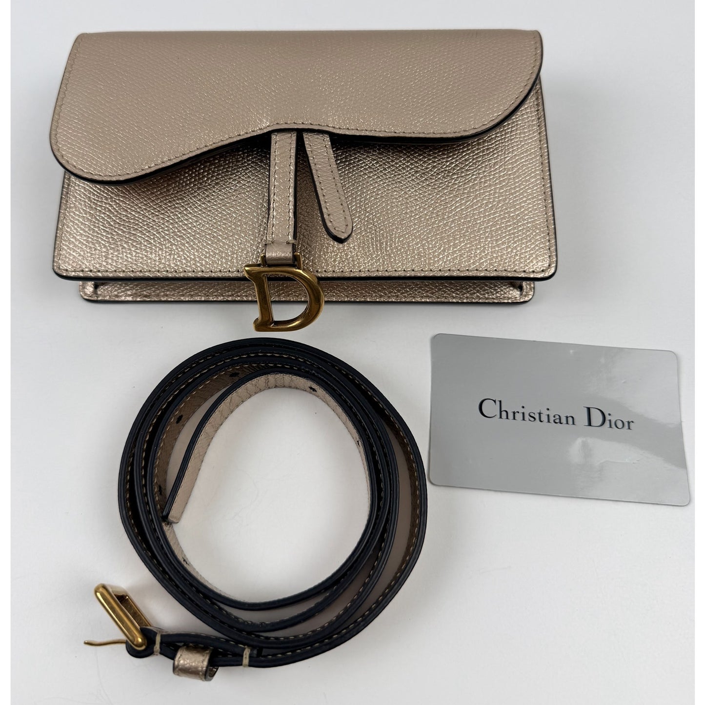 Christian Dior Metallic Grained Calfskin Saddle Belt Bag in gold