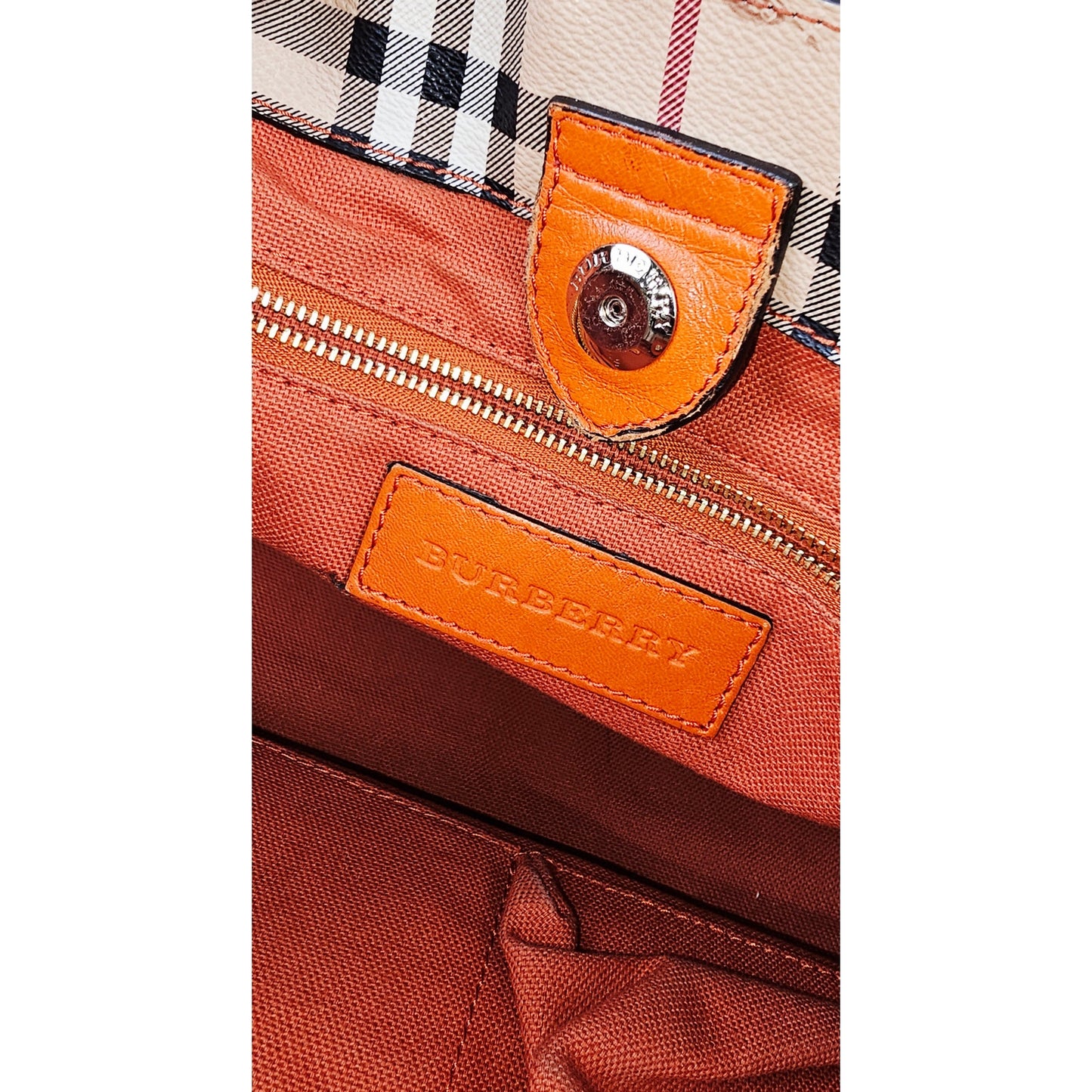 Burberry Orange Leather Haymarket Check Coated Canvas Canterbury Tote Bag