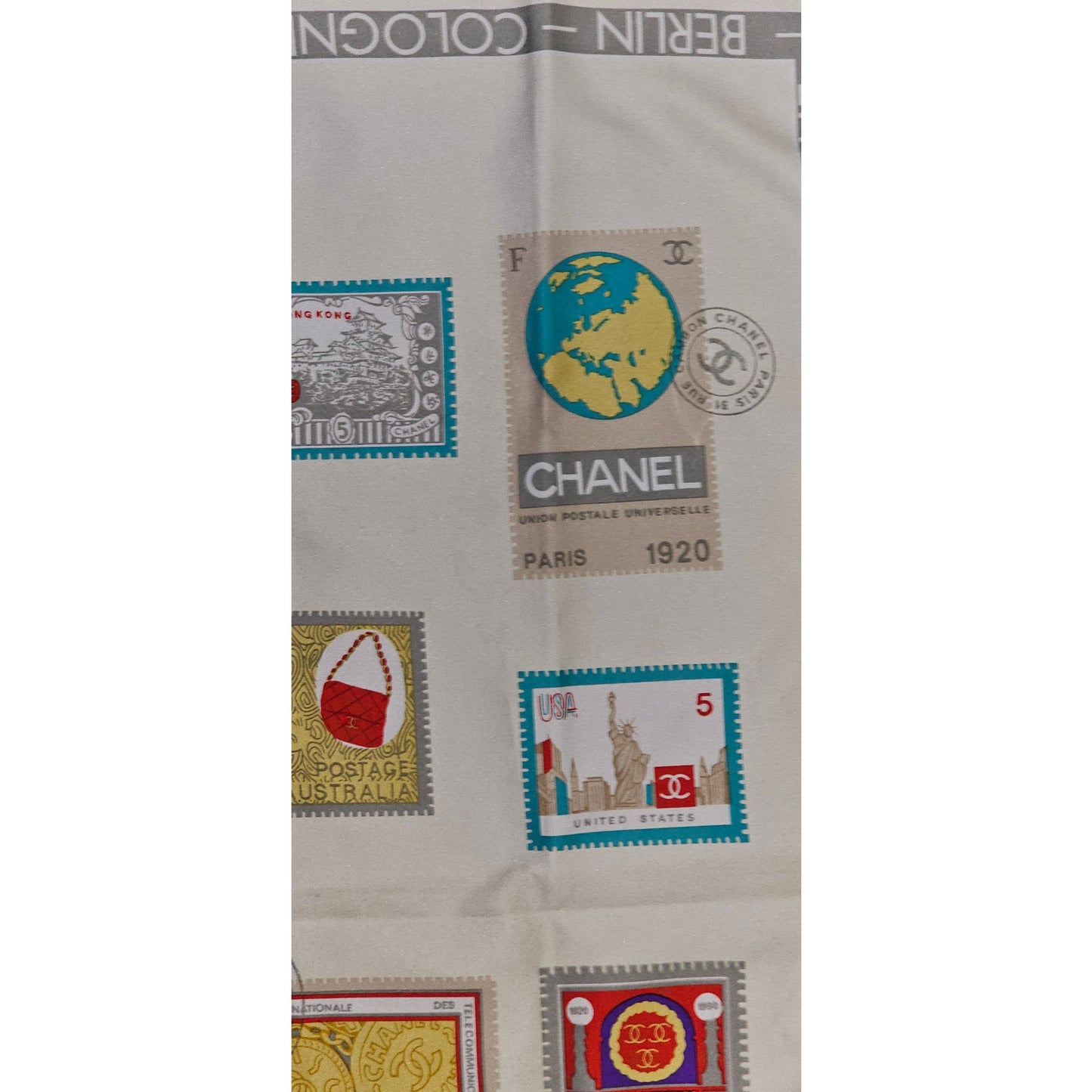 CHANEL "Stamps of the World" Silk Scarf